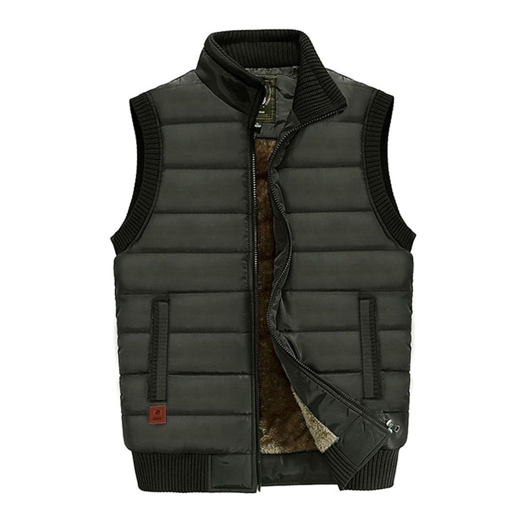 Men's Quilted Fleece-Lined Stand-Collar Sleeveless Vest - Army Green