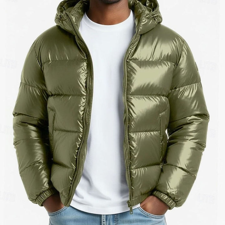 Men's Quilted Hooded Coated Puffer Jacket - Green