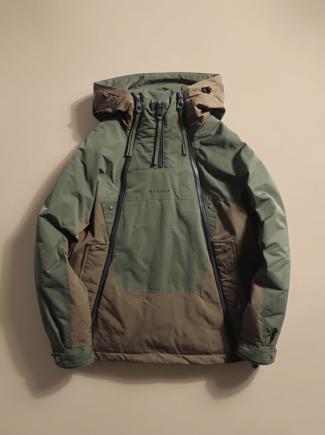Men's Quilted Hooded Half-Zip Anorak Jacket - Green
