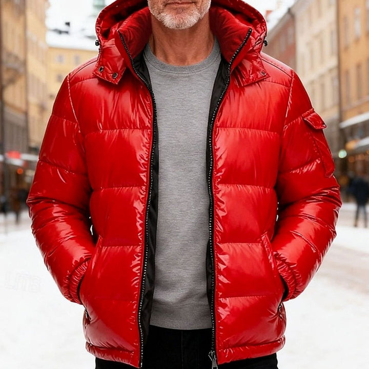 Men's Quilted Hooded Puffer Jacket Insulated Winter Coat - Red
