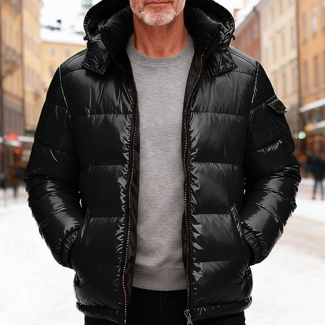 Men's Quilted Hooded Puffer Jacket Insulated Winter Coat - Black