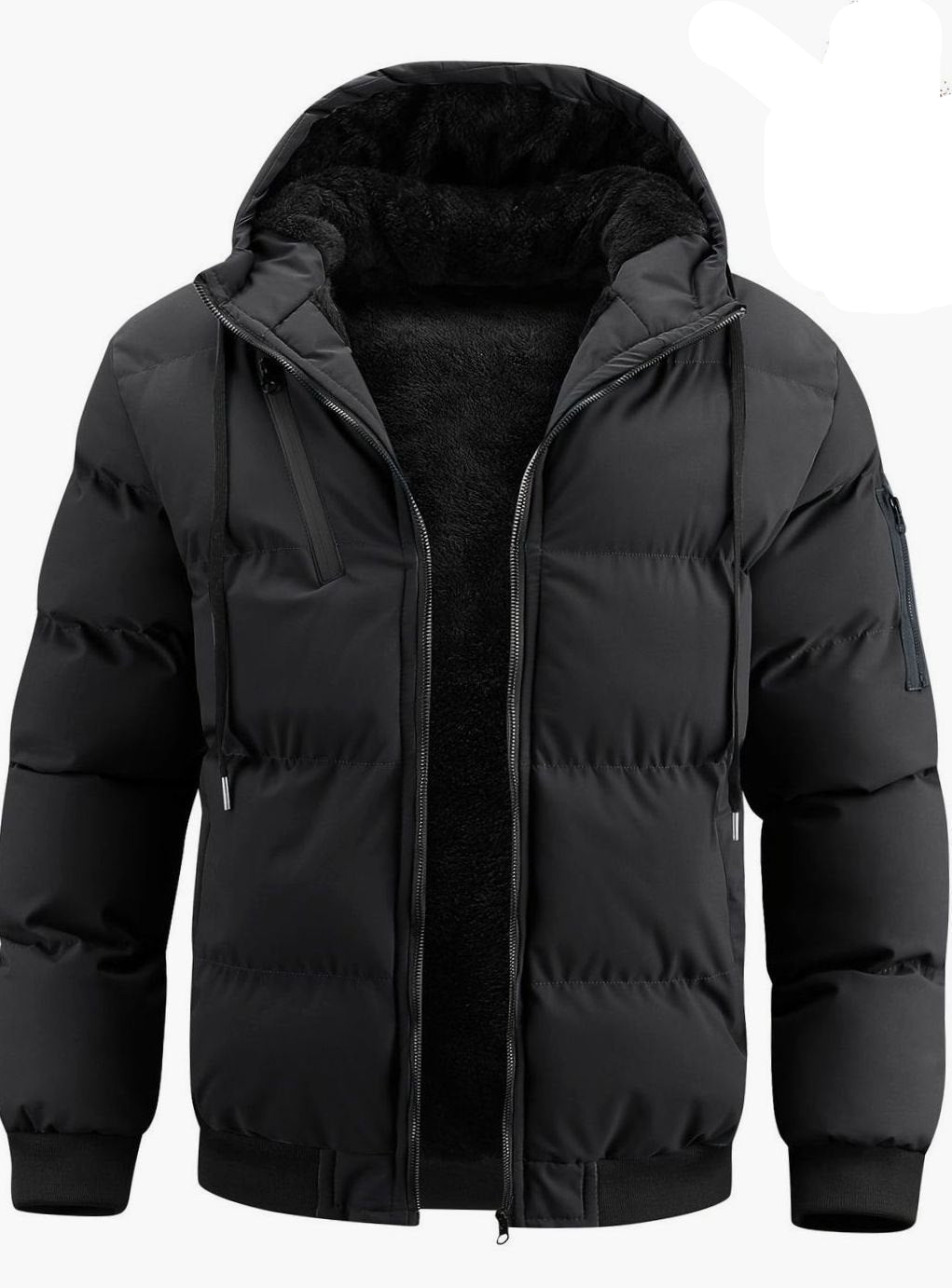 Men's Quilted Hooded Winter Jacket Ribbed-Cuff Full-Zip Puffer