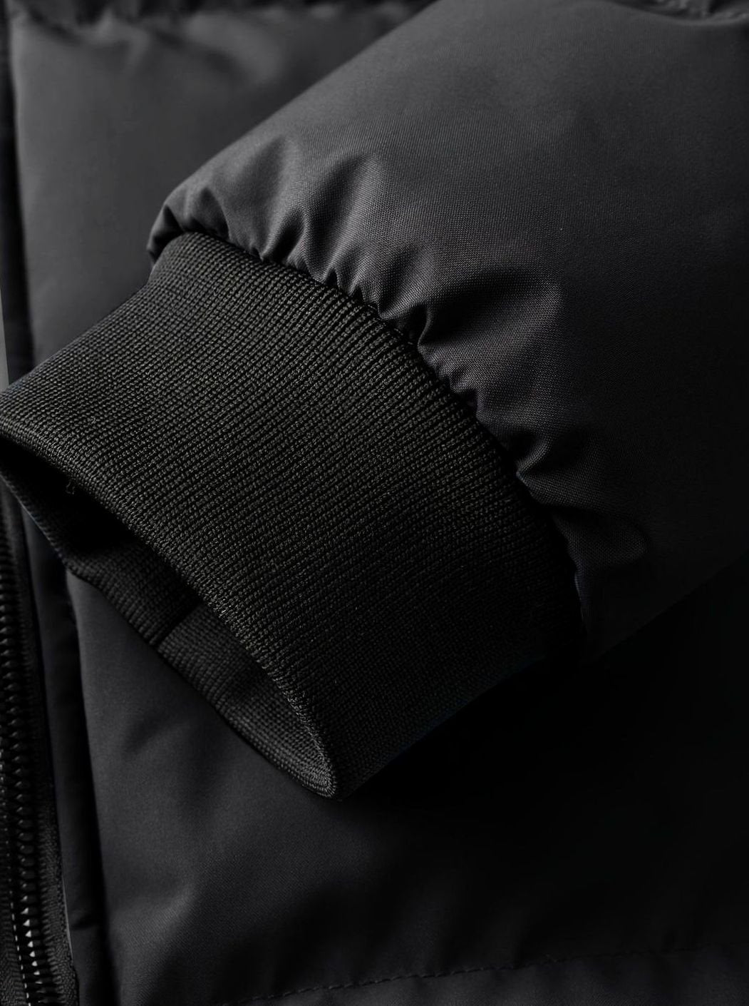 Men's Quilted Hooded Winter Jacket Ribbed-Cuff Full-Zip Puffer