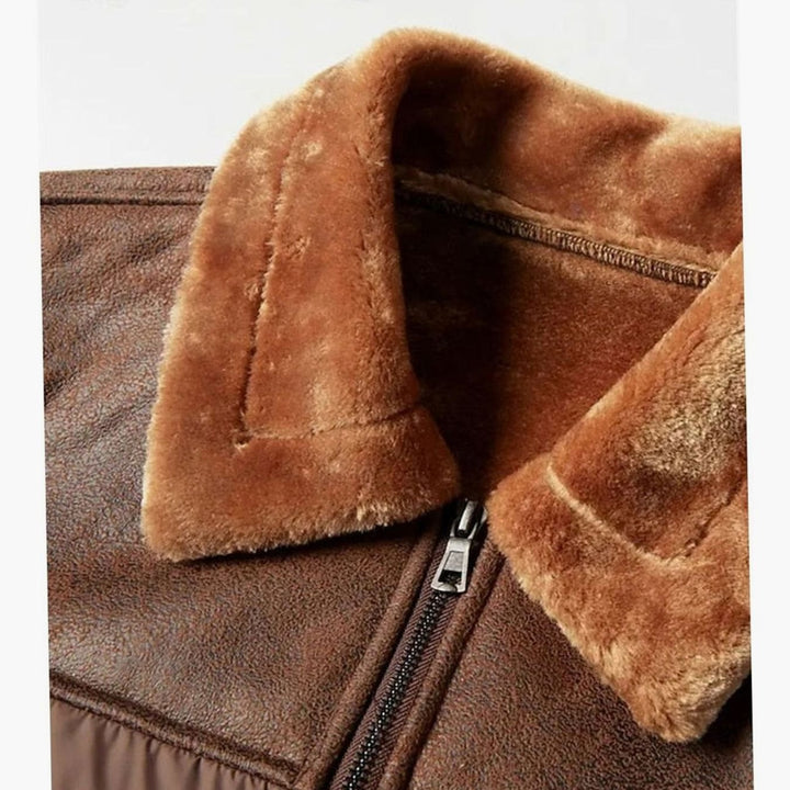 Men's Quilted Jacket Faux Leather Sherpa-Collar Insulated Winter Coat