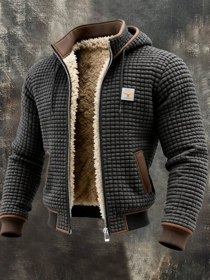 Men's Quilted Jacket Fleece-Lined Hooded Full-Zip Sherpa Coat - Gray