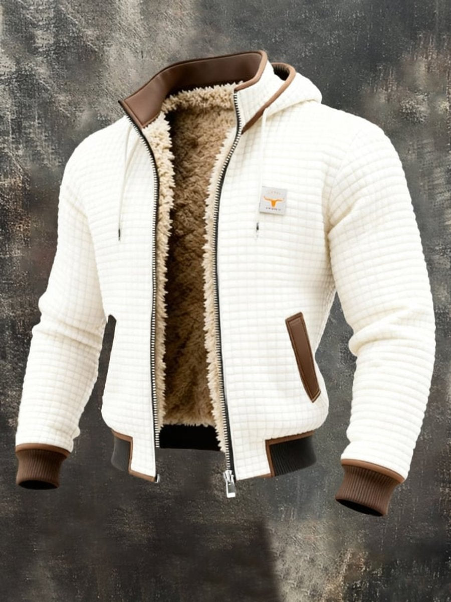 Men's Quilted Jacket Fleece-Lined Hooded Full-Zip Sherpa Coat - White