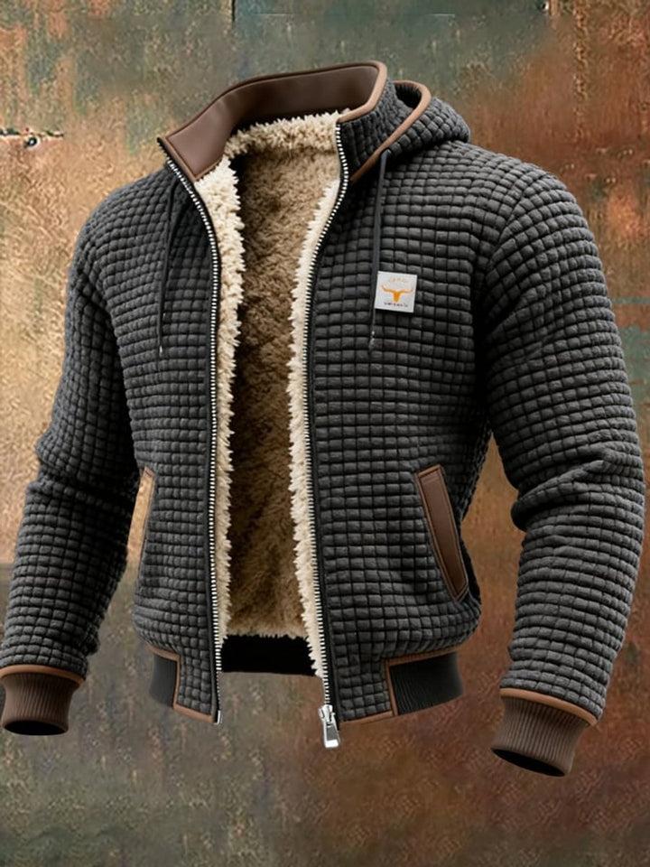 Men's Quilted Jacket Fleece-Lined Hooded Full-Zip Sherpa Coat
