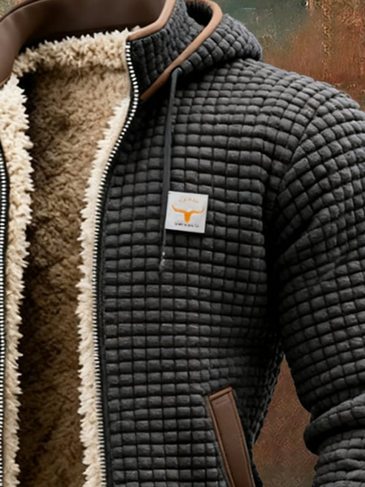 Men's Quilted Jacket Fleece-Lined Hooded Full-Zip Sherpa Coat