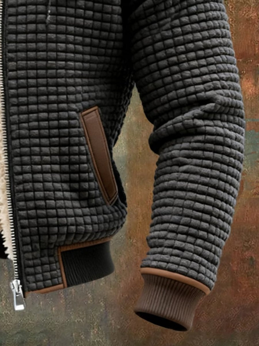 Men's Quilted Jacket Fleece-Lined Hooded Full-Zip Sherpa Coat