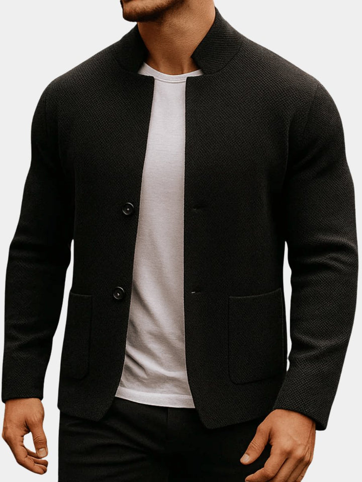 Men's Quilted Jacket Knit-Texture Mandarin-Collar Button-Front Blazer