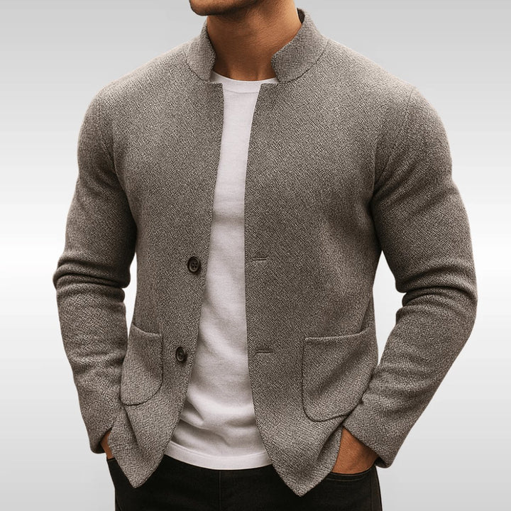 Men's Quilted Jacket Knit-Texture Mandarin-Collar Button-Front Blazer - Gray