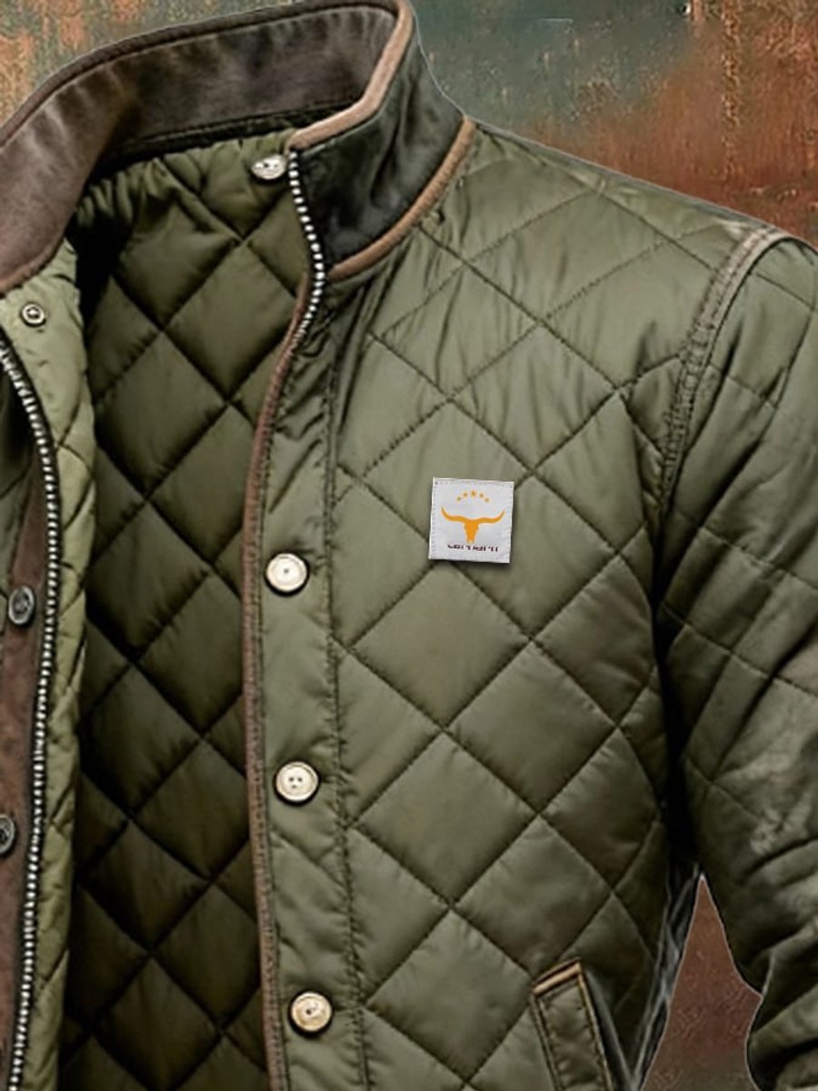 Men's Quilted Jacket Stand Collar Snap Button Bomber