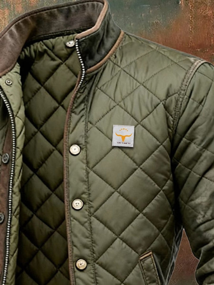 Men's Quilted Jacket Stand Collar Snap Button Bomber