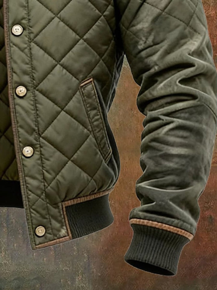 Men's Quilted Jacket Stand Collar Snap Button Bomber