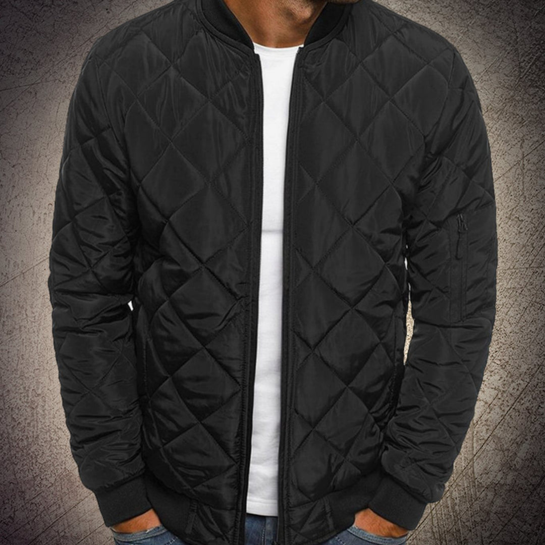 Men's Quilted Lightweight Zip-Up Bomber Jacket - Black
