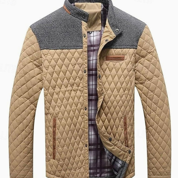 Men's Quilted Stand-Collar Button-Front Jacket - Khaki