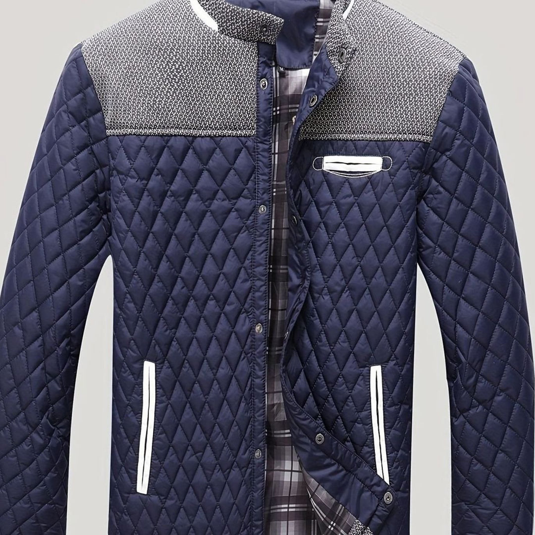 Men's Quilted Stand-Collar Lightweight Zip Jacket - Navy