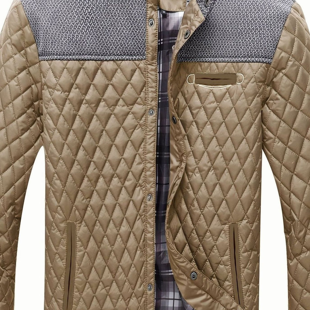 Men's Quilted Stand-Collar Lightweight Zip Jacket - Khaki