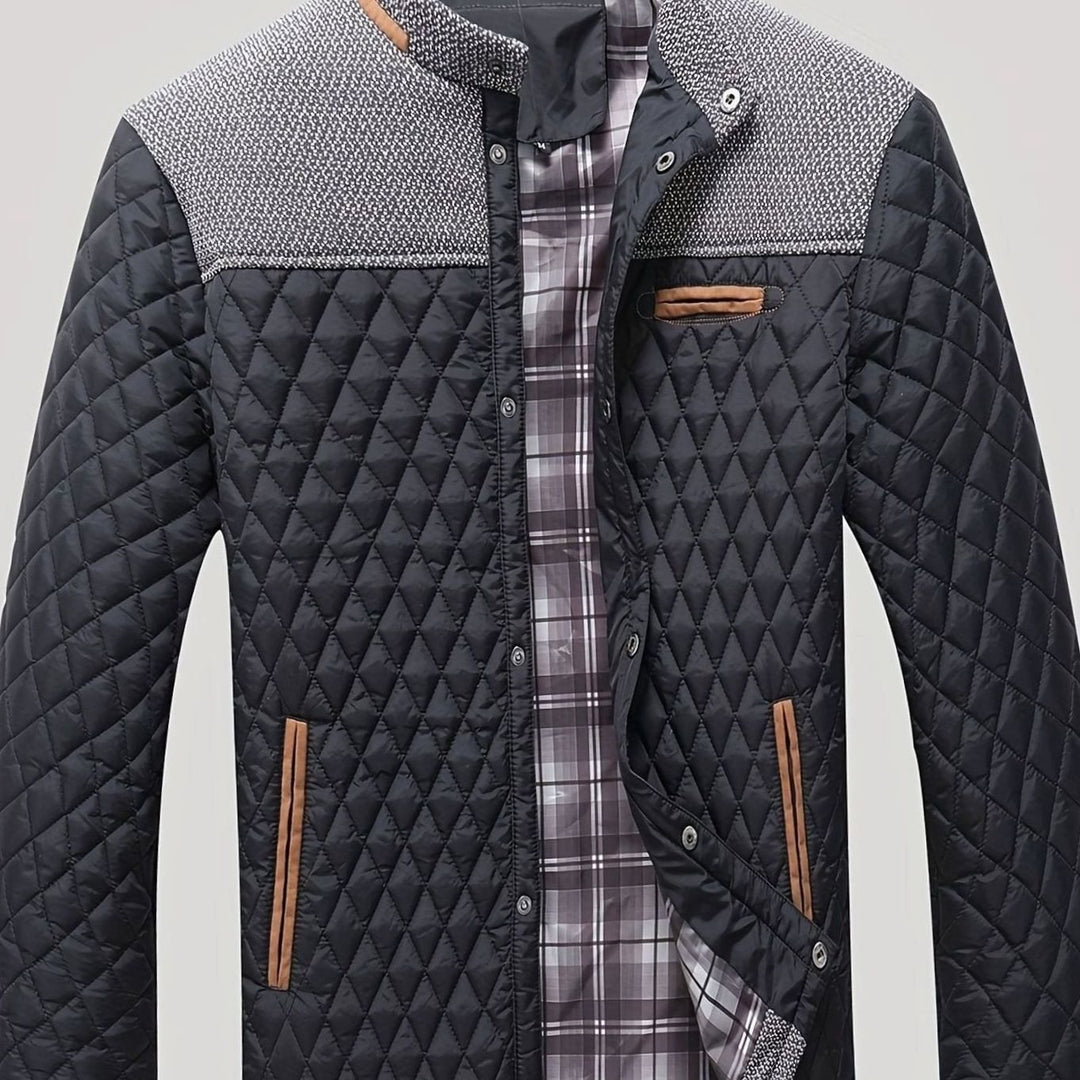 Men's Quilted Stand-Collar Lightweight Zip Jacket - Black