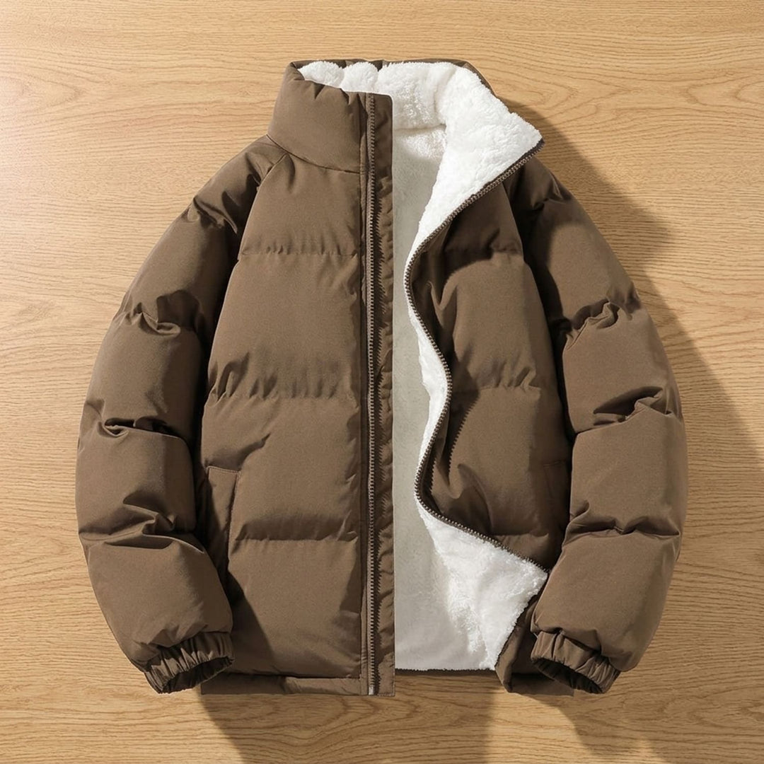 Men's Quilted Zip-Up Funnel-Neck Puffer Jacket - Brown