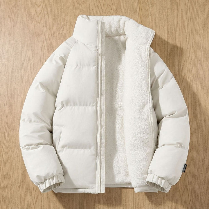 Men's Quilted Zip-Up Funnel-Neck Puffer Jacket - Beige
