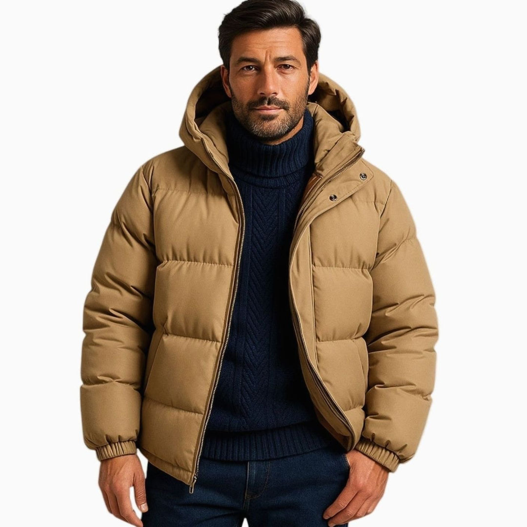Men's Quilted Zip-Up Hooded Puffer Jacket