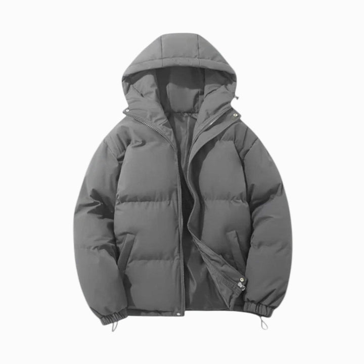 Men's Quilted Zip-Up Hooded Puffer Jacket - Gray