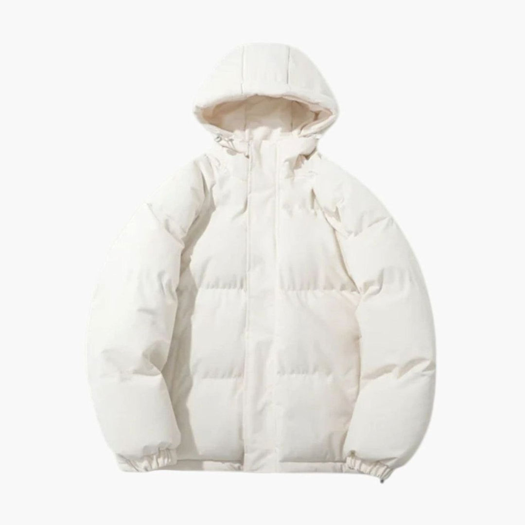 Men's Quilted Zip-Up Hooded Puffer Jacket - Off White