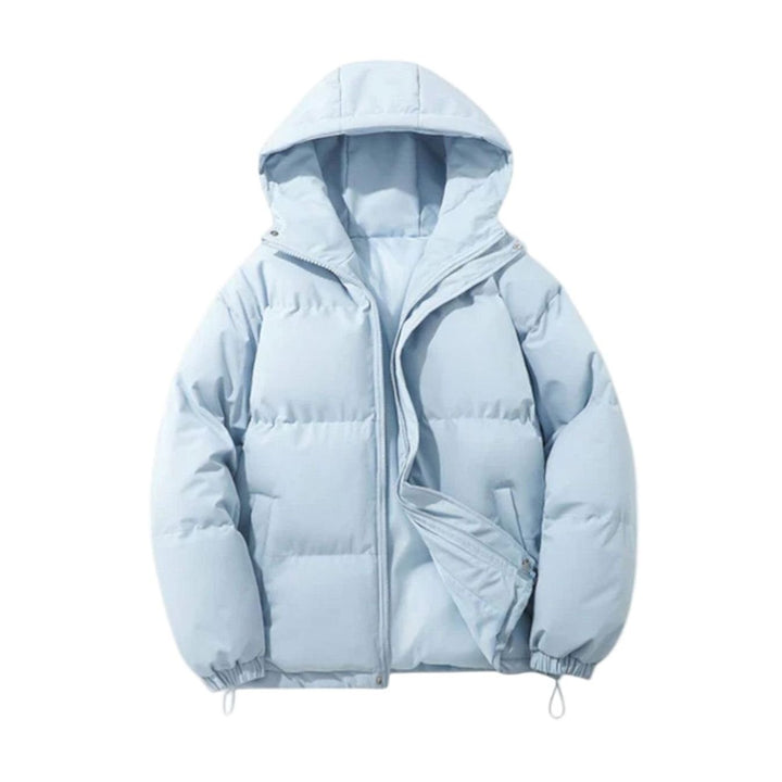 Men's Quilted Zip-Up Hooded Puffer Jacket - Light Blue