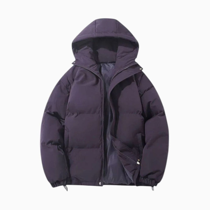 Men's Quilted Zip-Up Hooded Puffer Jacket - Purple
