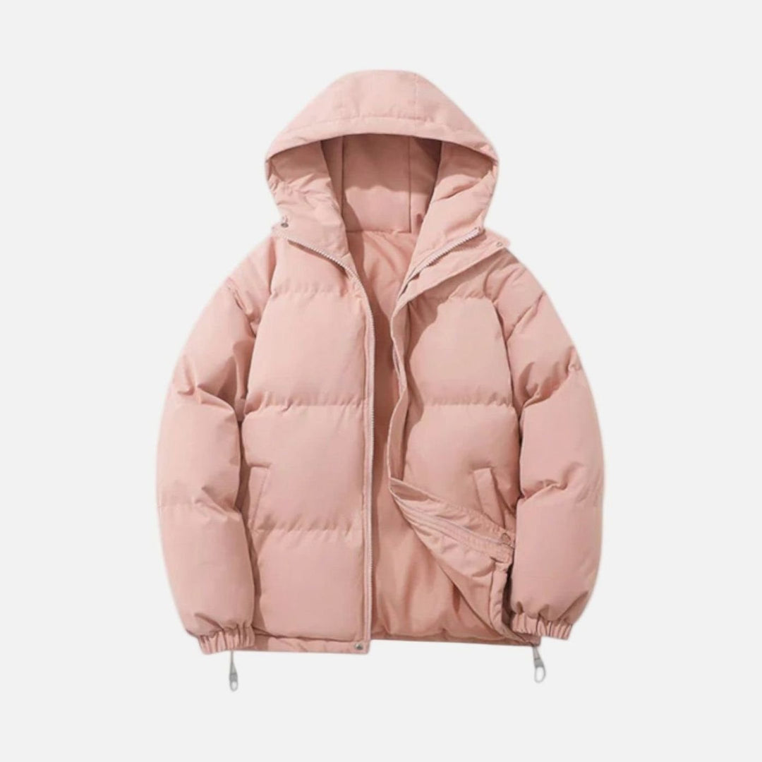 Men's Quilted Zip-Up Hooded Puffer Jacket - Pink