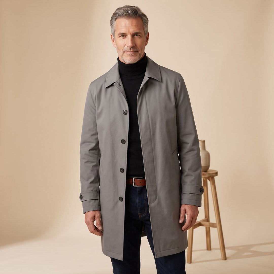 Men's Regular-Fit Button-Front Weather-Resistant Trench Coat - Gray