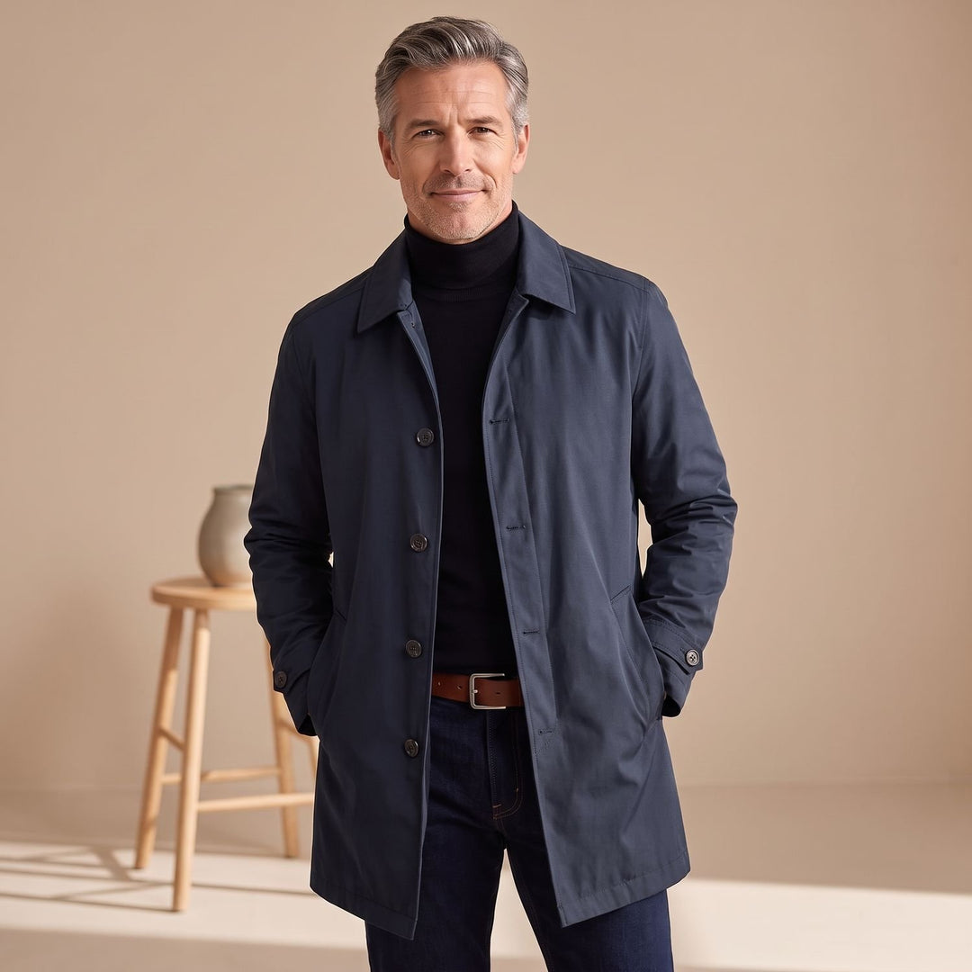 Men's Regular-Fit Button-Front Weather-Resistant Trench Coat - Black