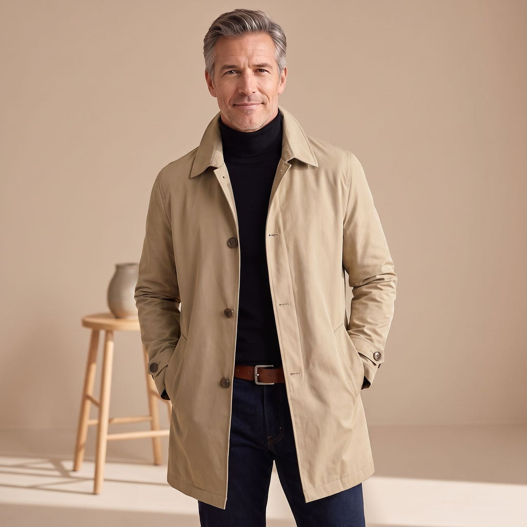Men's Regular-Fit Button-Front Weather-Resistant Trench Coat - Beige
