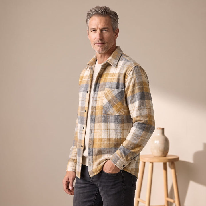 Men's Regular-Fit Plaid Shacket Checked Flannel Overshirt