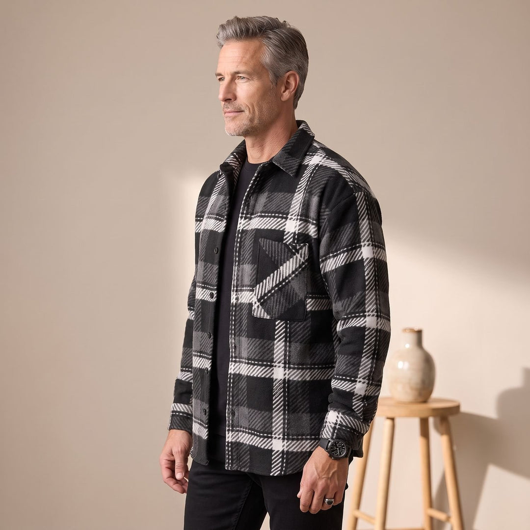 Men's Regular-Fit Plaid Shacket Checked Flannel Overshirt