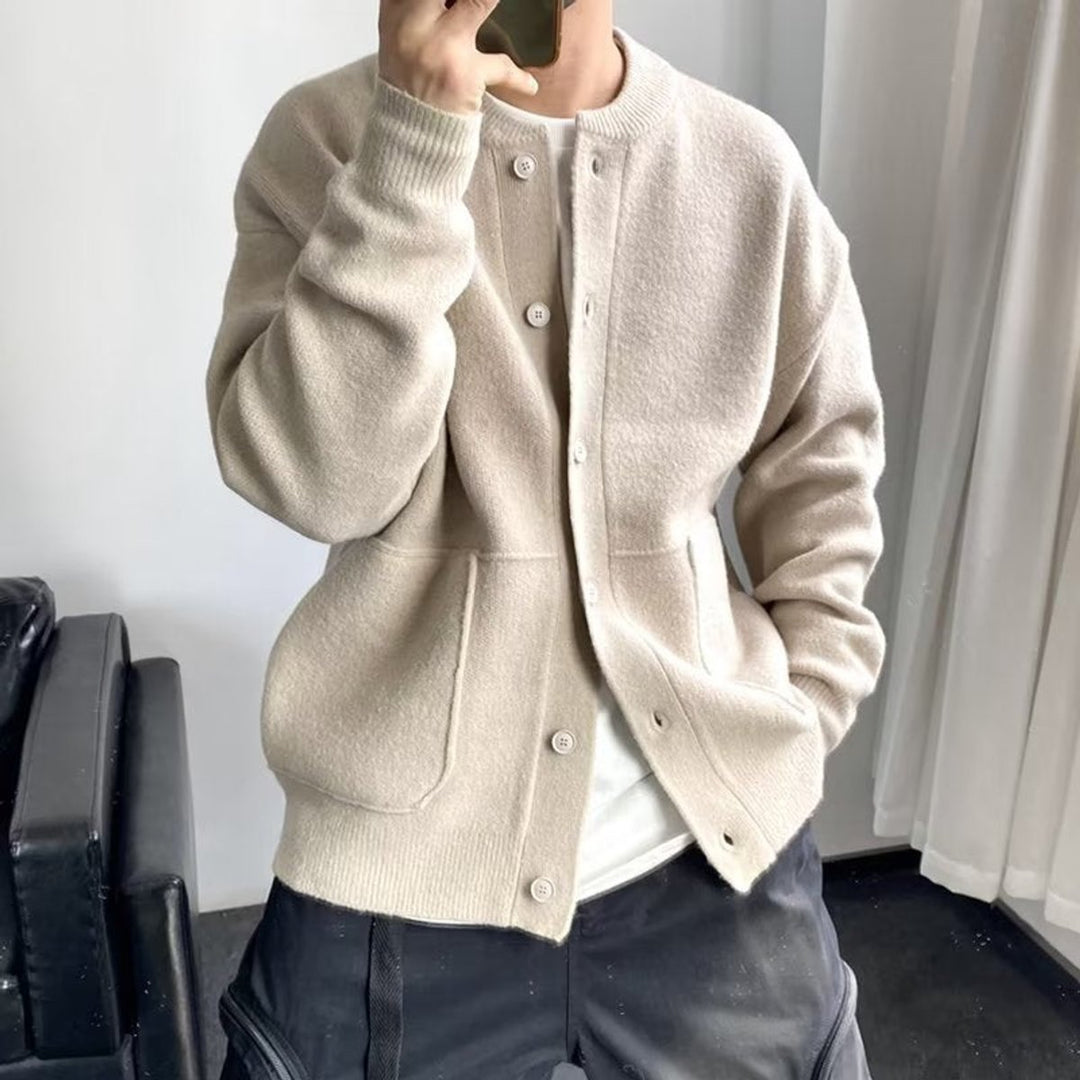 Men's Relaxed-Fit Button-Up Knit Cardigan Sweater - Beige