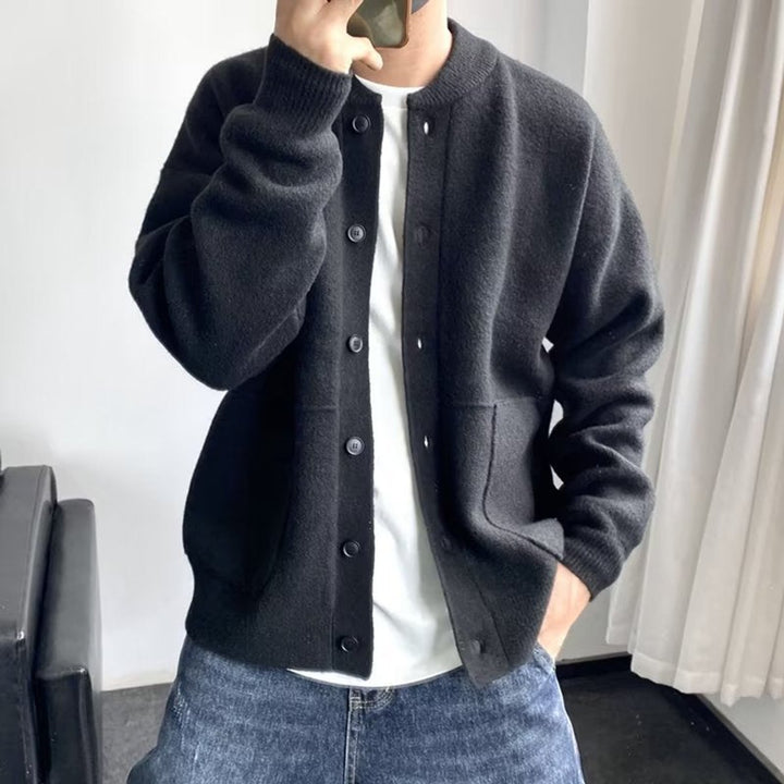 Men's Relaxed-Fit Button-Up Knit Cardigan Sweater - Black