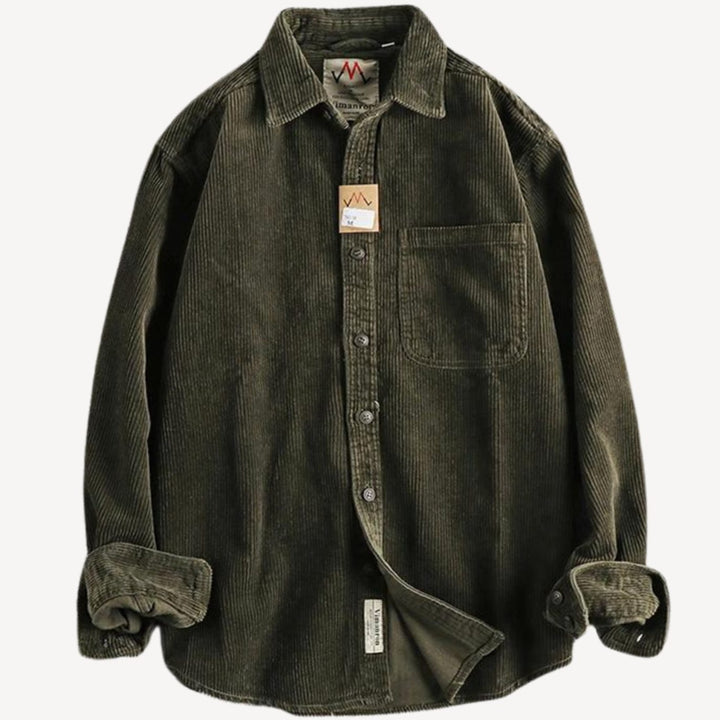 Men's Relaxed-Fit Corduroy Long Sleeve Shirt Chest Pocket - Green