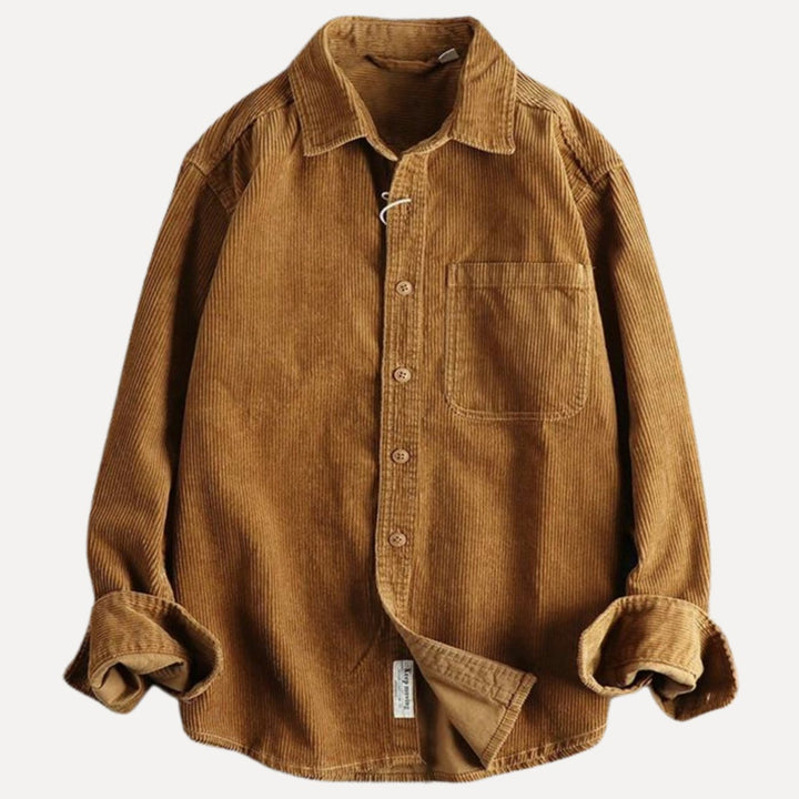 Men's Relaxed-Fit Corduroy Long Sleeve Shirt Chest Pocket - Honey