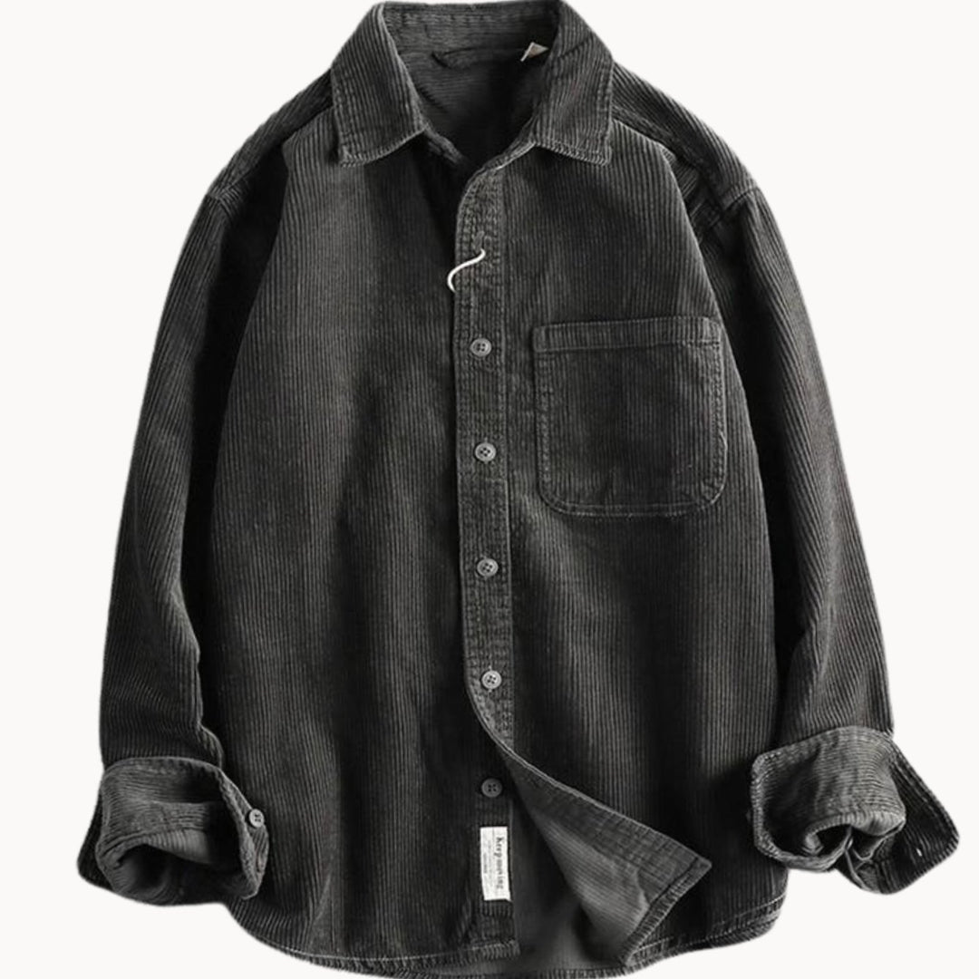 Men's Relaxed-Fit Corduroy Long Sleeve Shirt Chest Pocket - Grey
