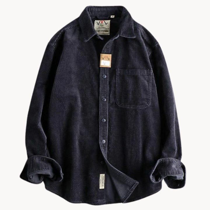 Men's Relaxed-Fit Corduroy Long Sleeve Shirt Chest Pocket - Navy Blue