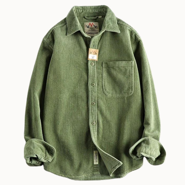 Men's Relaxed-Fit Corduroy Long Sleeve Shirt Chest Pocket - Sage