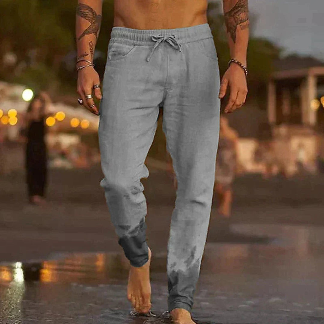 Men's Relaxed-Fit Drawstring Linen Summer Pants - Gray