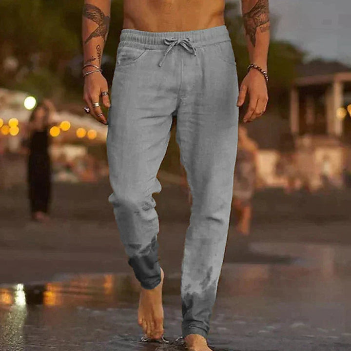 Men's Relaxed-Fit Drawstring Linen Summer Pants - Gray