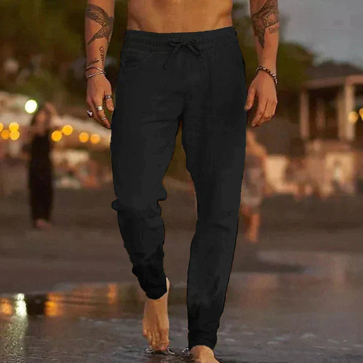 Men's Relaxed-Fit Drawstring Linen Summer Pants - Black