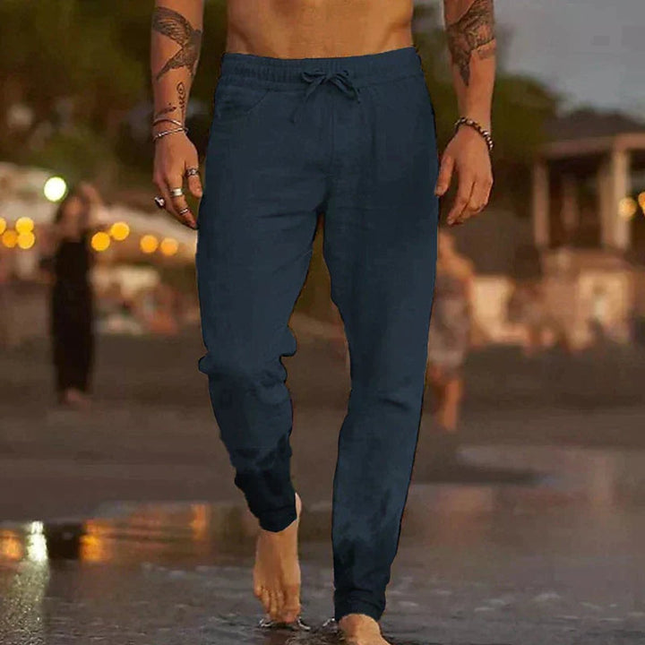 Men's Relaxed-Fit Drawstring Linen Summer Pants - Dark Blue