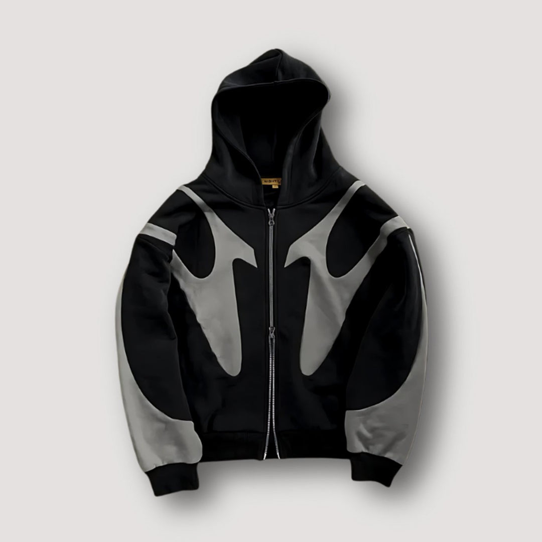 Men's Relaxed-Fit Graphic Panel Full-Zip Hoodie - Black
