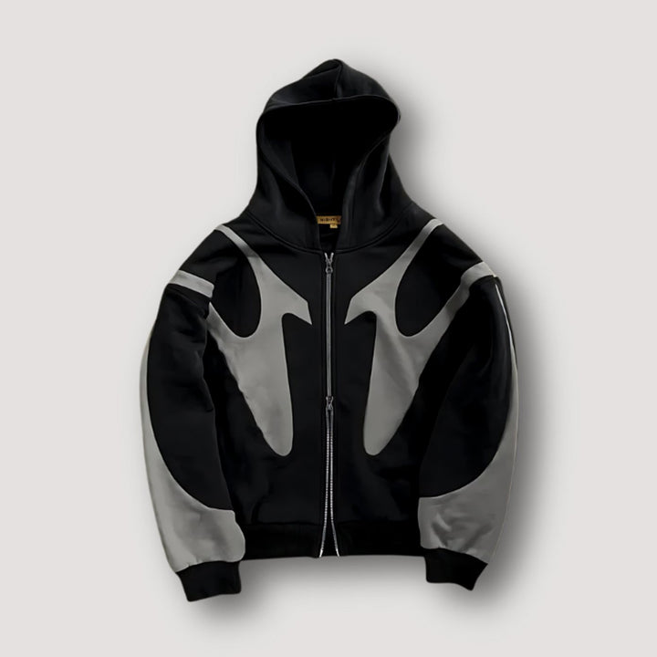 Men's Relaxed-Fit Graphic Panel Full-Zip Hoodie - Black