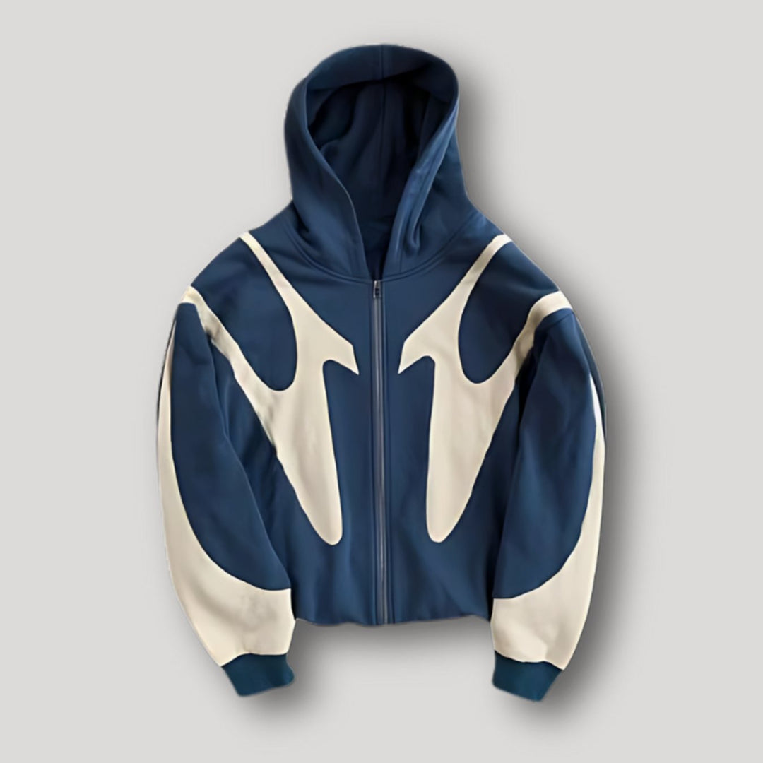 Men's Relaxed-Fit Graphic Panel Full-Zip Hoodie - Blue